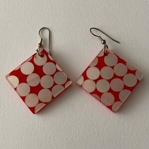 Vintage 80s red acrylic post-modern pop art dot drop dangle earrings